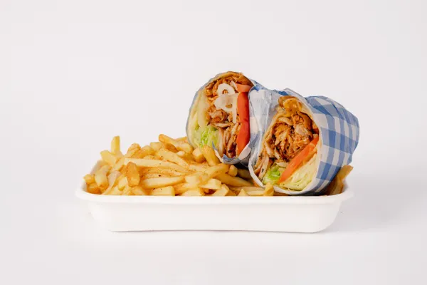 Chicken kebab wrap with chips