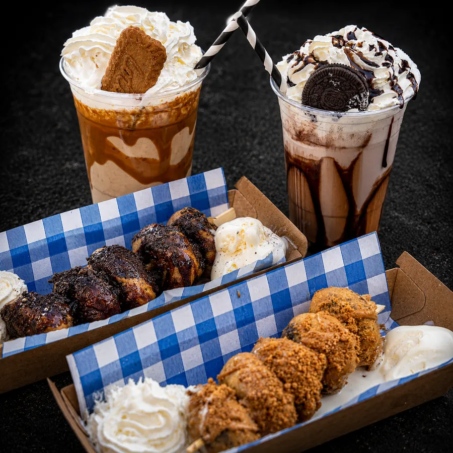 Birdman KFC dessert skewers with Oreo and Biscoff milkshakes