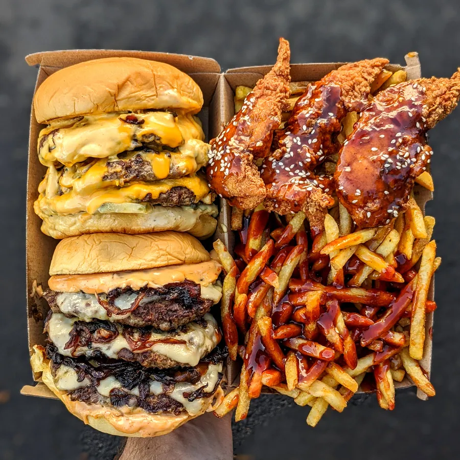 Smash burgers and Korean chicken wings, Birdman KFC catering box